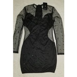 Privy Semi Sheer Glitter Black Bodycon Dress NWT